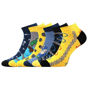 3 páry barevných ponožek rybář, činky, kola