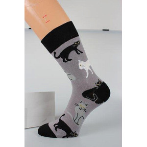 Barevné ponožky trendy kočky šedé