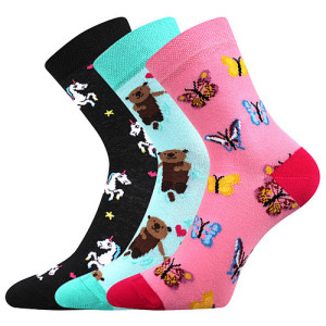 Ponožky dětské jednorožci, vydry, motýli holka 3 páry